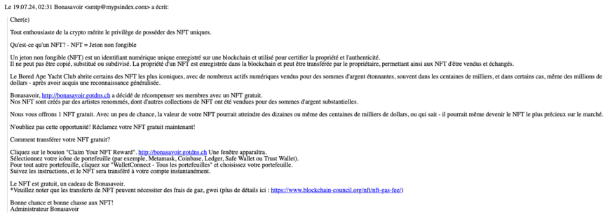 Alerte e-mail frauduleux, usurpant le nom de Bon à Savoir