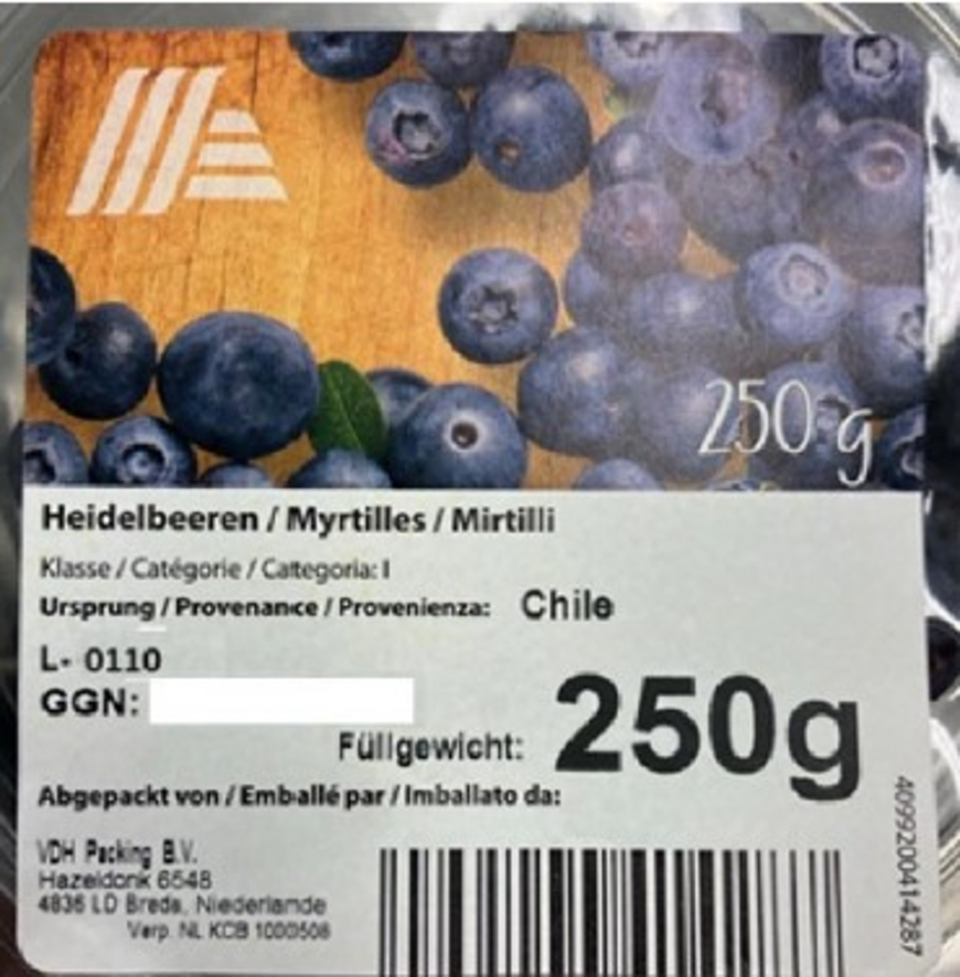 ALDI SUISSE rappelle le produit «Myrtilles 250g» en raison de la présence de résidus de pesticides