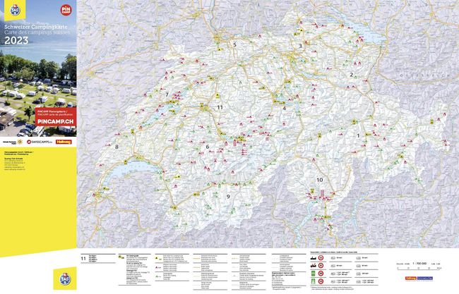Carte détaillée indiquant l’emplacement et les coordonnées de la grande majorité des campings de Suisse