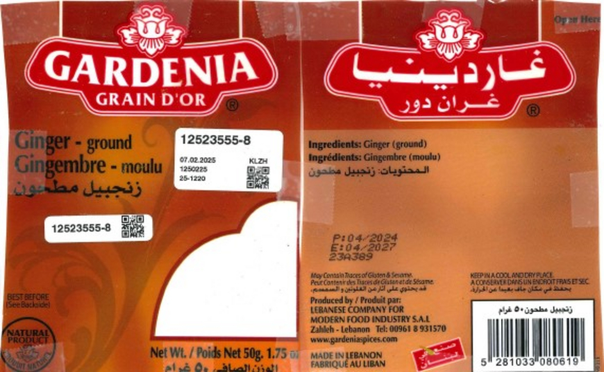 Mise en garde publique : résidus de pesticides dans du gingembre moulu de la marque Gardenia Grain d’Or